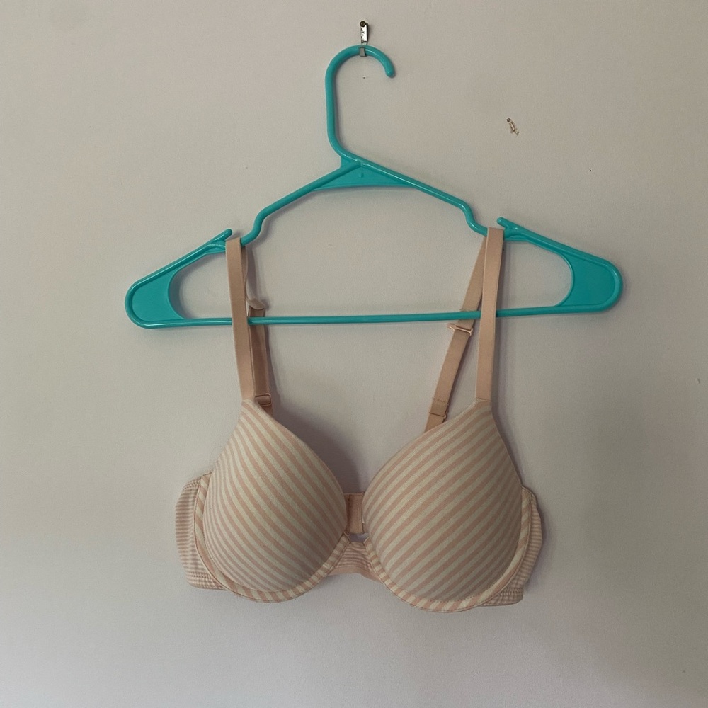 pink and white bra